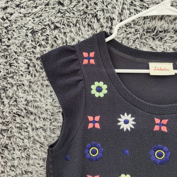 Anthropologie Deletta Womens Embroidered Flower Flutter Sleeve Zipper Top Medium - Picture 11 of 16